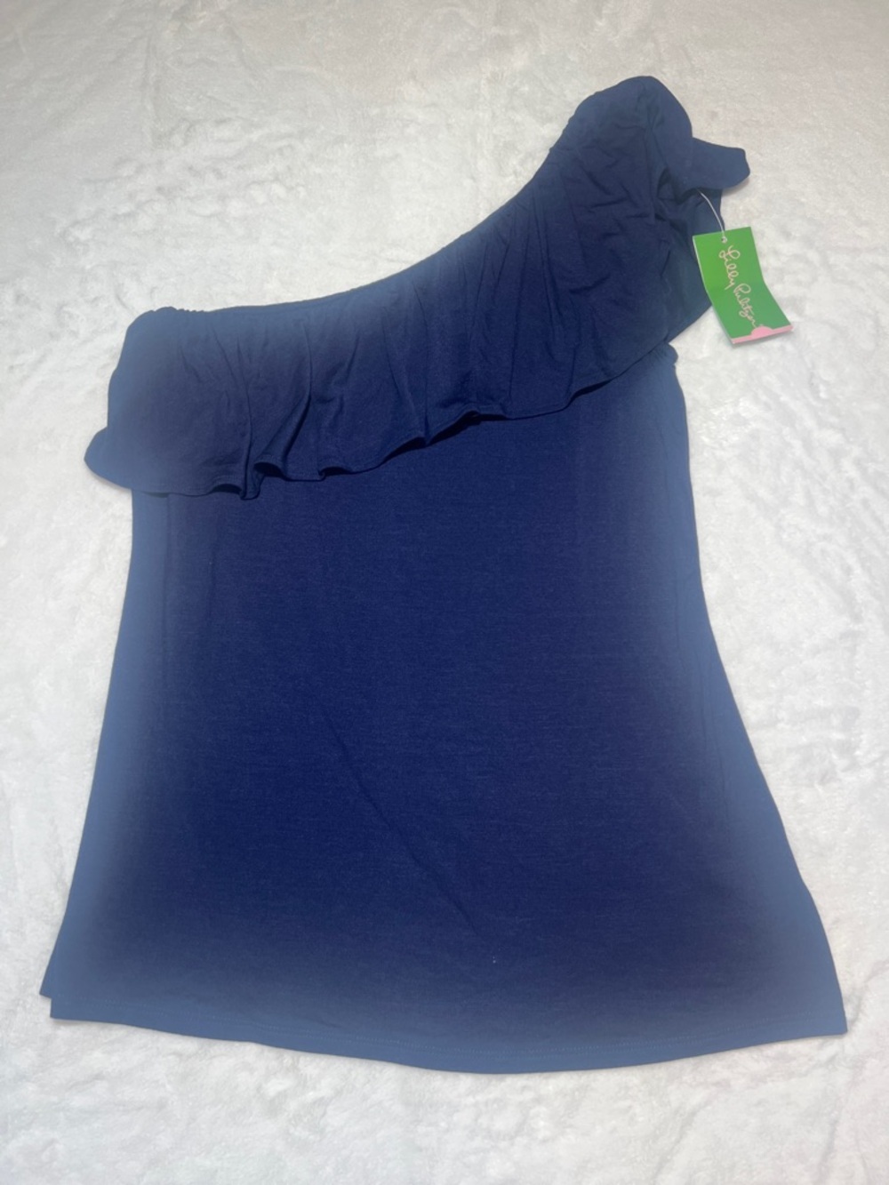 Lilly Pulitzer Navy One-Shoulder Ruffle Top